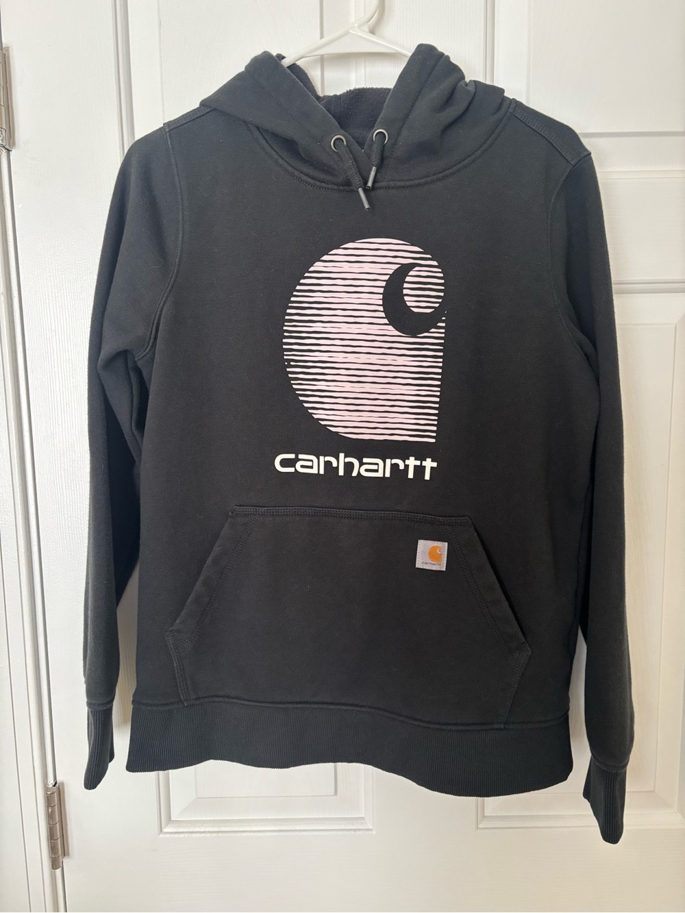 Carhartt Women’s Black Crewneck Hoodie with Pink Logo Size Small